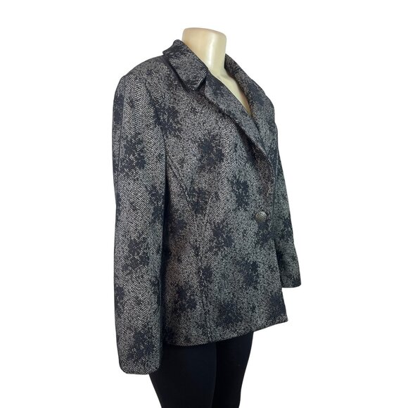 Lovely Gray & Black Floral Patterned Blazer Jacket Women’s - Picture 2 of 8